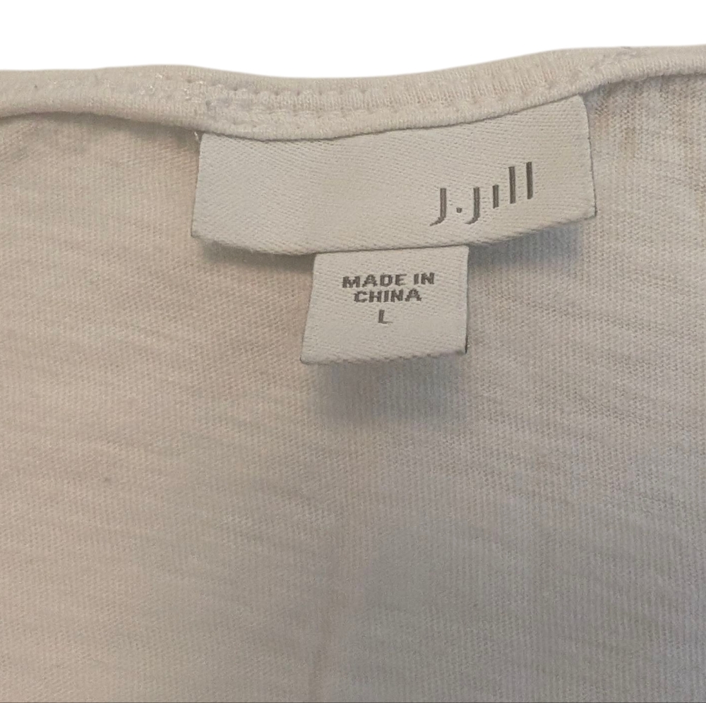 J.JILL Embroidered Sleeveless Top Aztec White Brown Split Neck Cotton Top Large - Picture 4 of 9